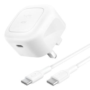 Wall Charger - Boostcharge - 45w USB Pd With Pps W/ 1m 3amp Pvc C-c Cable - White