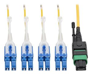 TRIPP LITE MTP/MPO (APC) to 8xLC (UPC) Singlemode Breakout Patch Cable, 40/100 GbE, QSFP+ 40GBASE-PLR4, Plenum, Yellow, 5 m (16 ft.)