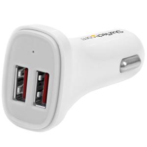 Dual Port USB Car Charger - High Power (24w/4.8a) White