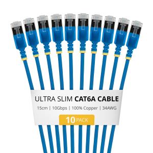 Patch Cable - CAT6a - Ftp - Ultra Slim - 15cm - Blue 10 Pack