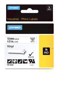 RHINO 18444 Label Adhesive Tape - Vinyl - Black on White - 12mm x5,5m