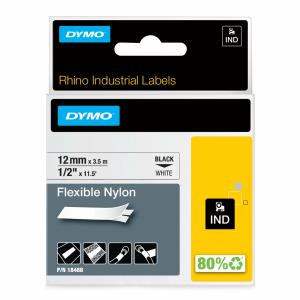 D1 Flexible Nylon Tape Black On White 12mm