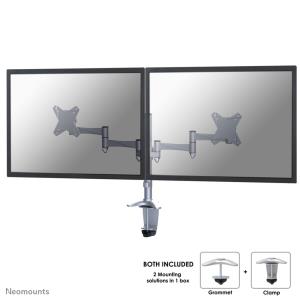 Dual Monitor (10-27in) Desk Mount (Clamp & Grommet) - Full Motion - Height Adjustable - Silver