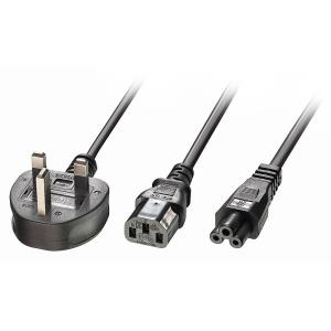 Splitter Extension Cable - 1 X Uk 3 Pin Plug To Iec C13 And Iec C5 - Black - 2.5m