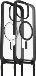 iPhone 16 Pro Max Case with Strap - React Series Necklace Magsafe - Black Crystal (Clear/Black)