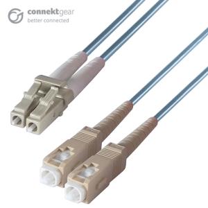 Duplex Fibre Optic Patch Cable - Lc To Sc 15m 50/125 Om3 Aqua