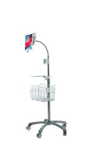 Heavy-duty Gooseneck Floorstand W/ Vesa Basket For 7-14in Tablet