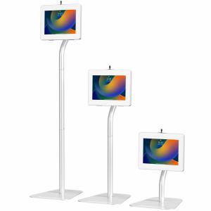 Premium Height Adjustable Floor To Desk Secure Kiosk Tablet White