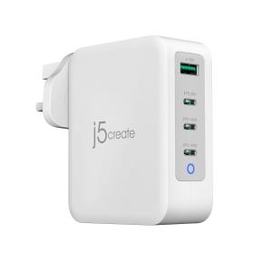 4 Port Charger - 130w Gan - 3x USB-c Female 1x USB Type-a Female - (uk) White Grey