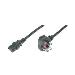 Power Cord UK plug 90deg angled - C13 M/F 2m H05VV-F3G 1.00 qmm fuse 5A black